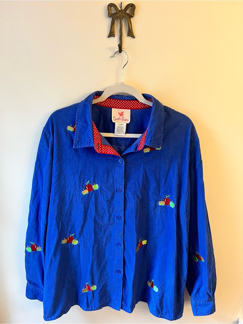 VTG Quacker Factory Corduroy Apple Grandmacore Teacher Button Up XL Fall